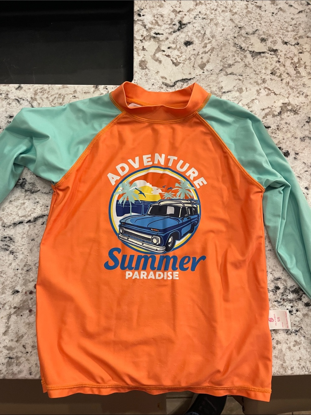 Kids Orange and Mint Long-Sleeve Swim Shirt - Summer Paradise